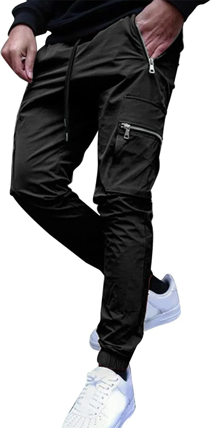 Tapered Joggers for Men Mens Autumn and Winter High Street Fashion Leisure Loose Sports Running Solid Stretch