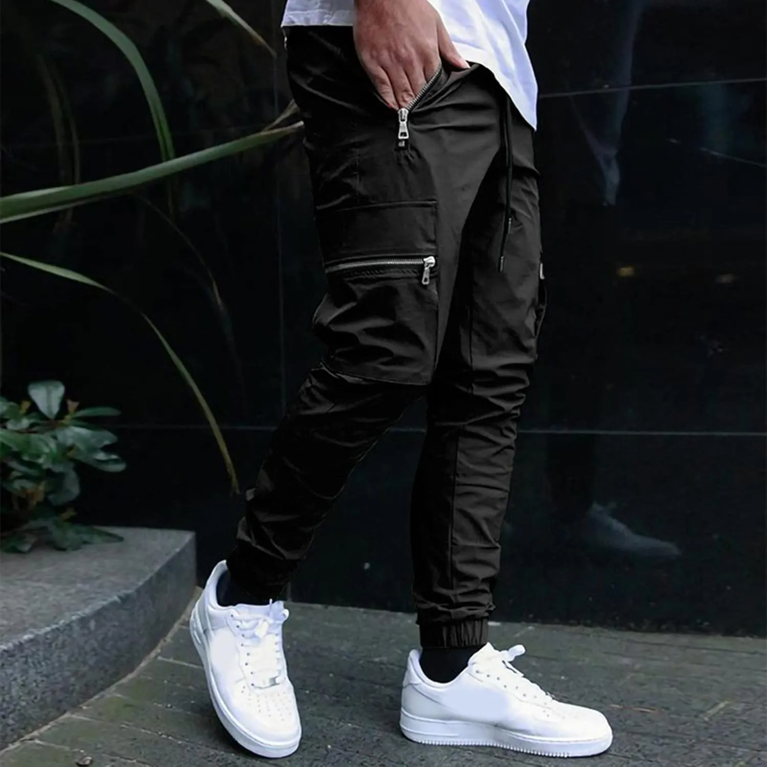 Tapered Joggers for Men Mens Autumn and Winter High Street Fashion Leisure Loose Sports Running Solid Stretch