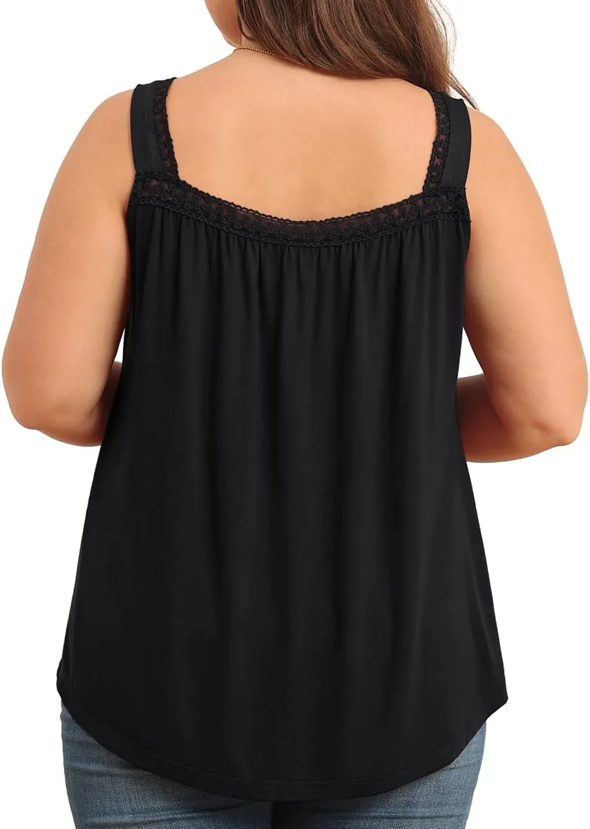 TIANZHU Plus Size Tank Tops for Women Sleeveless Loose Fit Camisole Summer Lace Cute Outfits XL-5XL