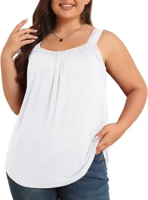 TIANZHU Plus Size Tank Tops for Women Sleeveless Loose Fit Camisole Summer Lace Cute Outfits XL-5XL