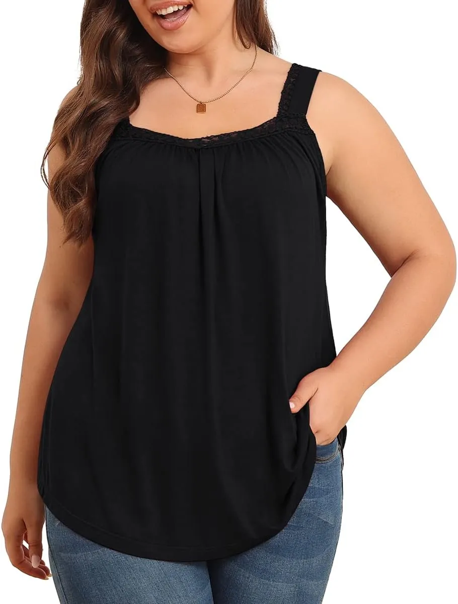 TIANZHU Plus Size Tank Tops for Women Sleeveless Loose Fit Camisole Summer Lace Cute Outfits XL-5XL