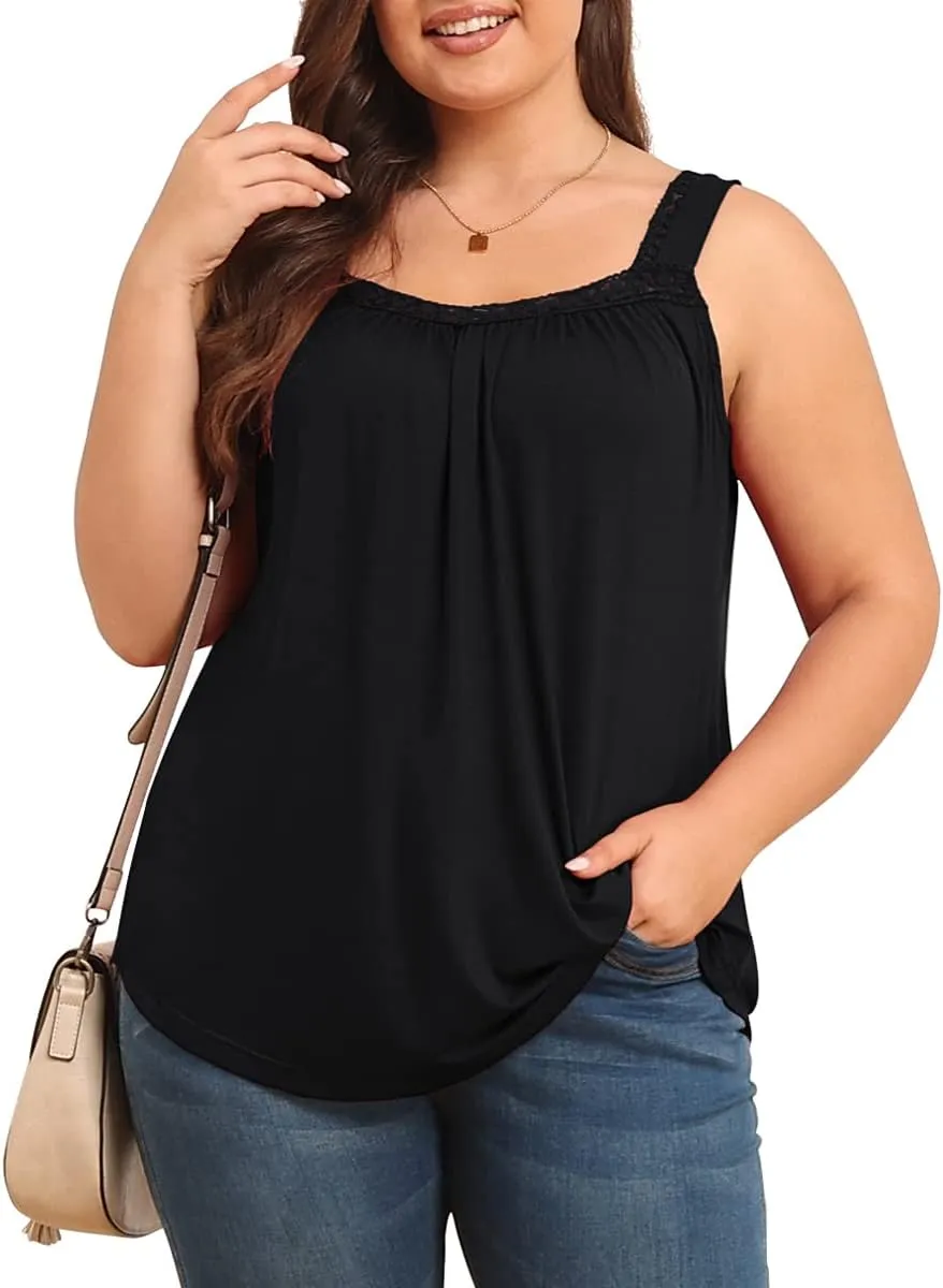 TIANZHU Plus Size Tank Tops for Women Sleeveless Loose Fit Camisole Summer Lace Cute Outfits XL-5XL