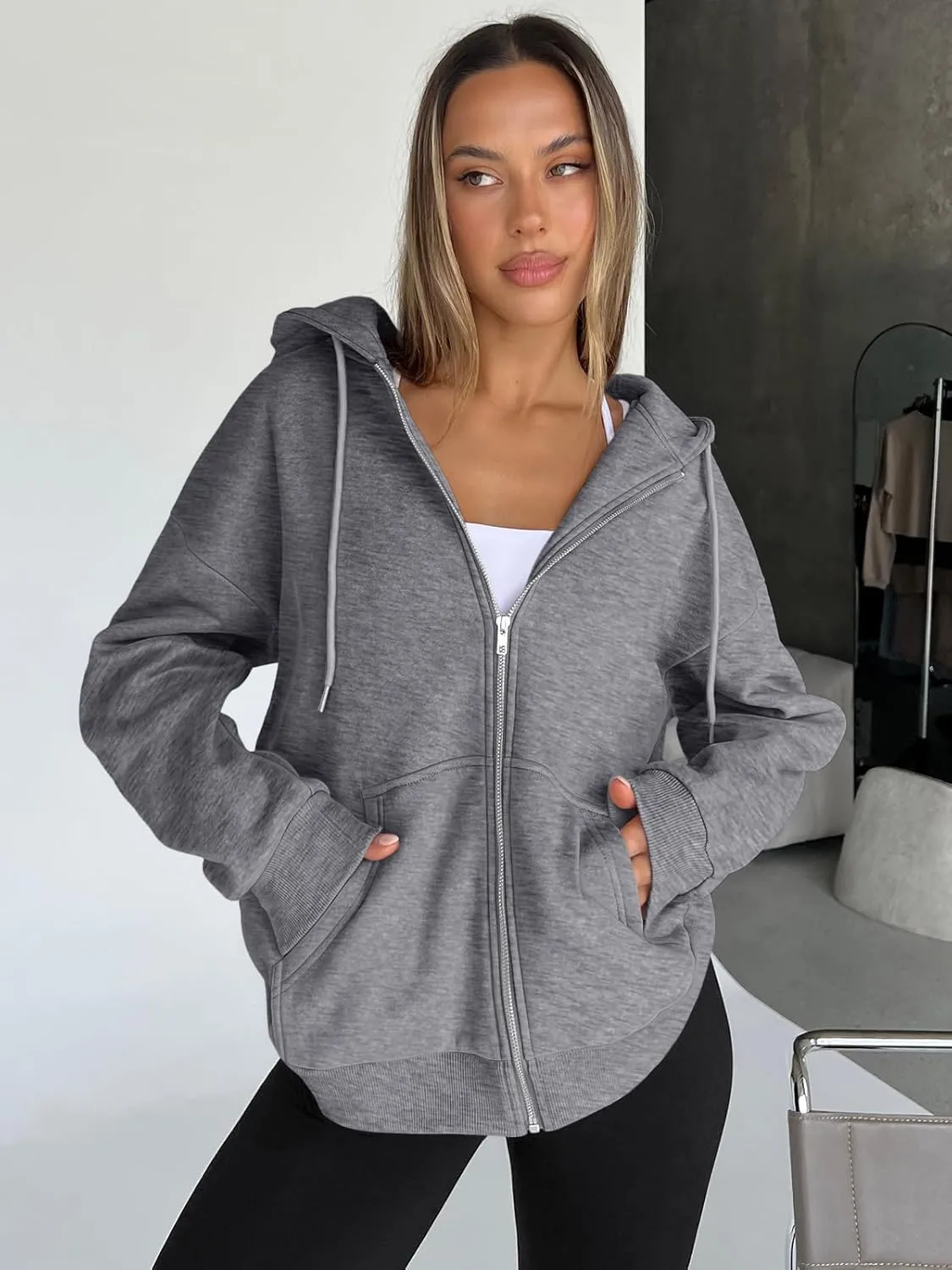 Trendy Queen Womens Zip Up Hoodies Oversized Sweatshirts Fall Fashion Outfits Casual Jackets 2025 Winter Clothes