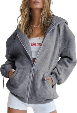 Trendy Queen Womens Zip Up Hoodies Oversized Sweatshirts Fall Fashion Outfits Casual Jackets 2025 Winter Clothes