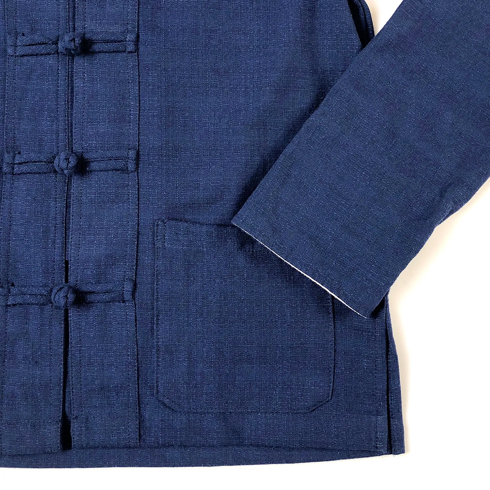 Unisex Fairtrade Ribbed Cotton Mandarin Jacket / Shirt Navy Blue