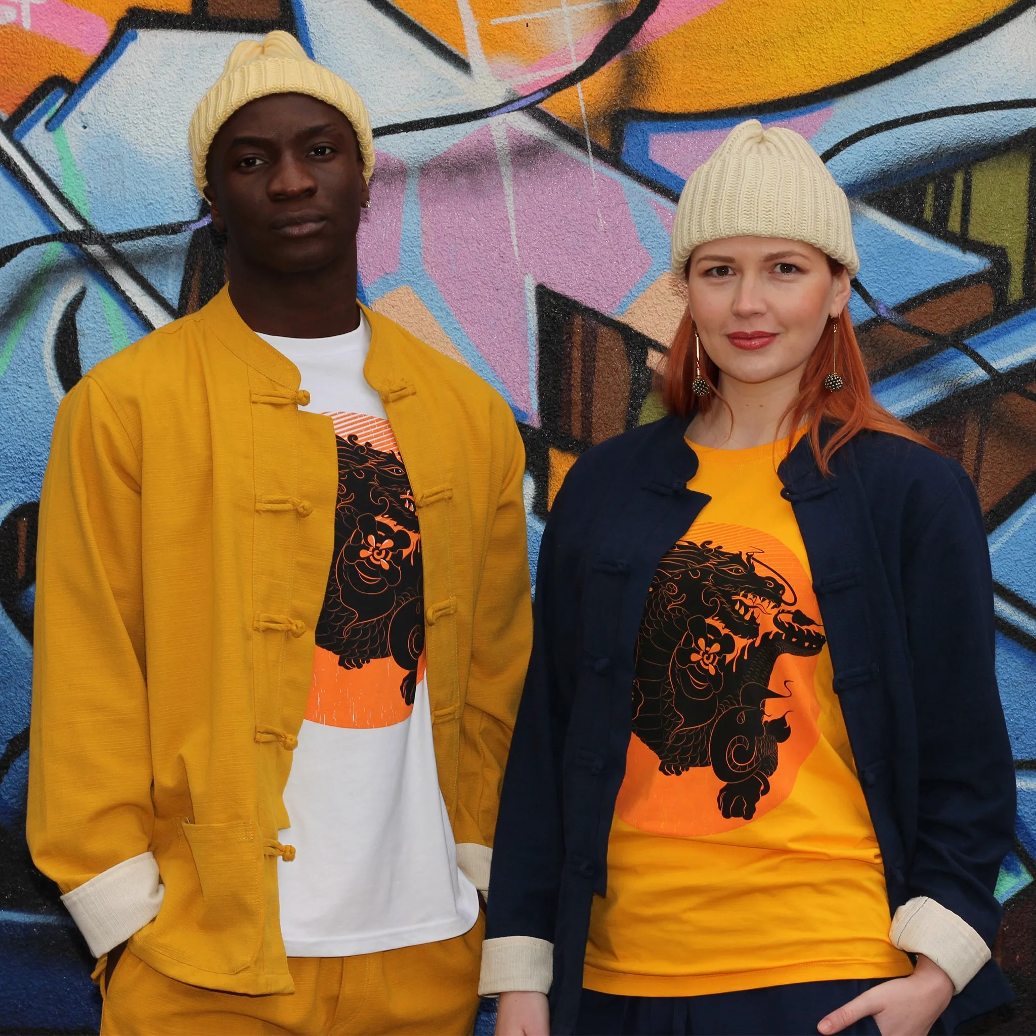 Unisex Fairtrade Ribbed Cotton Mandarin Jacket / Shirt Navy Blue