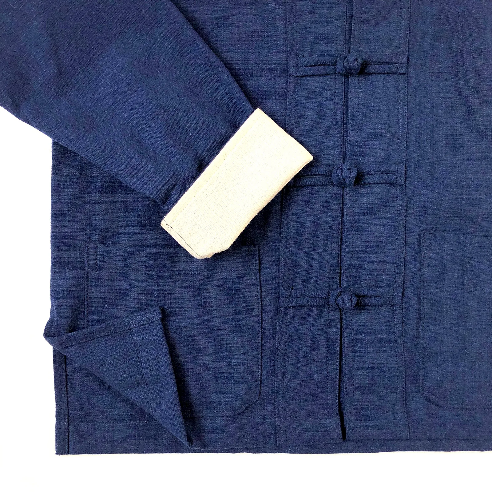 Unisex Fairtrade Ribbed Cotton Mandarin Jacket / Shirt Navy Blue