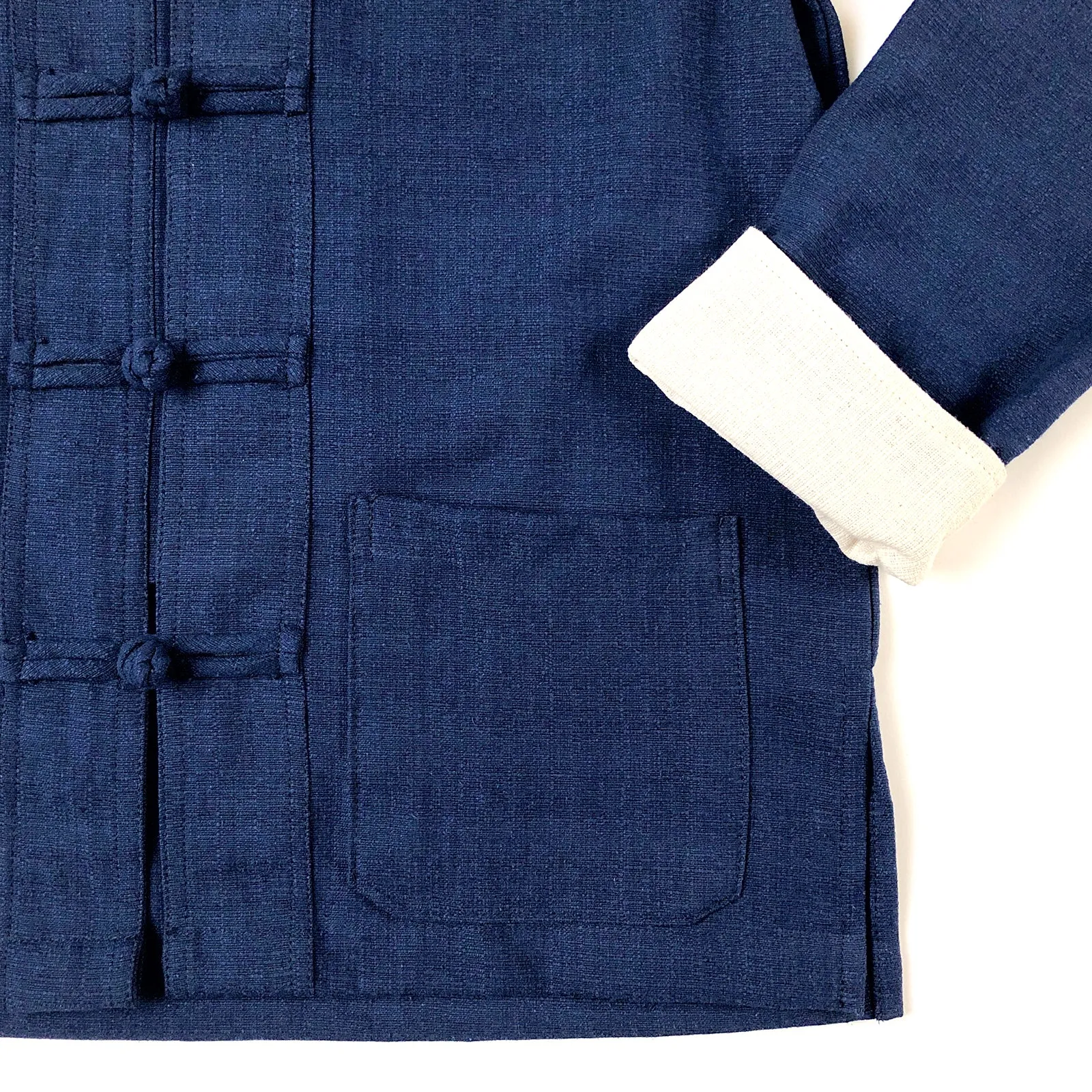 Unisex Fairtrade Ribbed Cotton Mandarin Jacket / Shirt Navy Blue