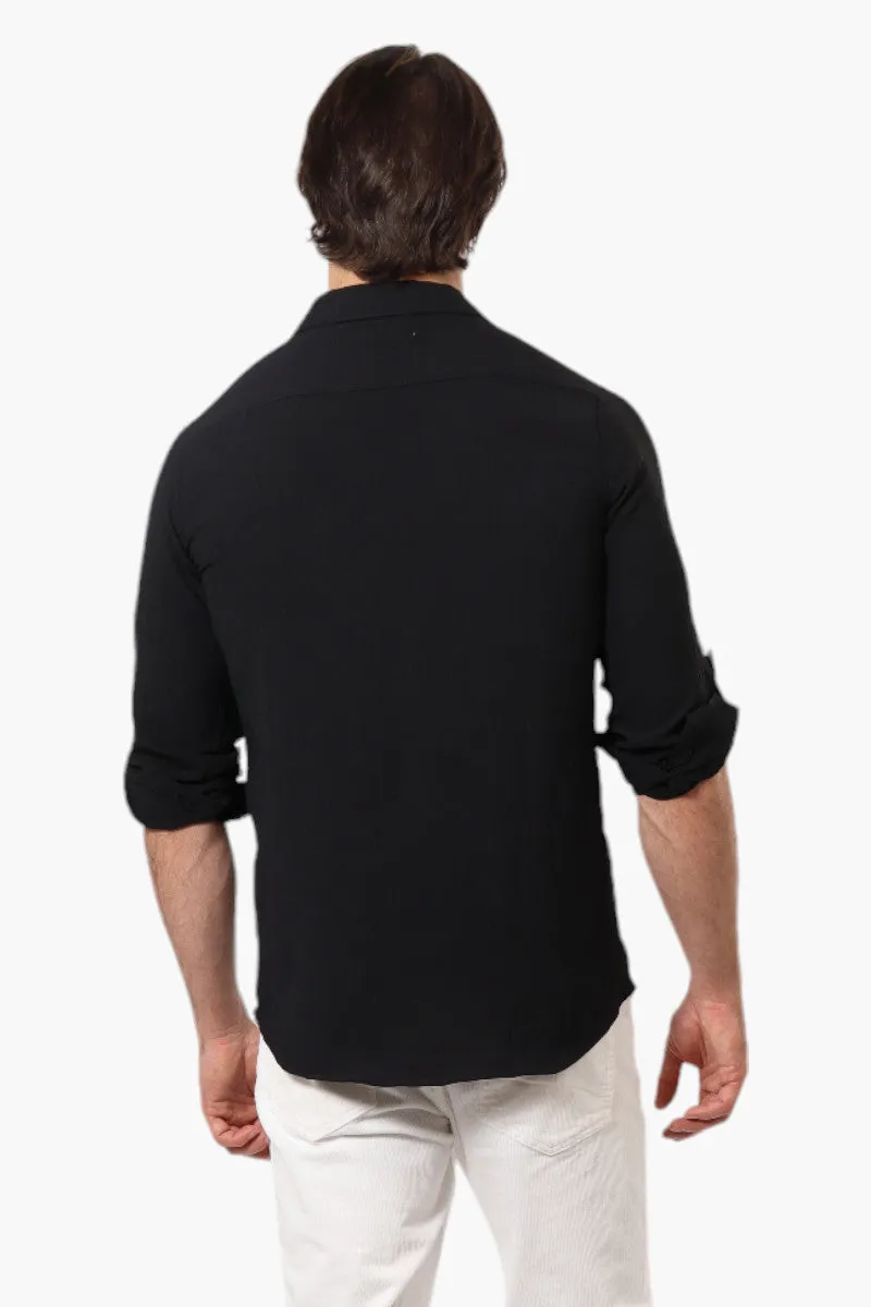 Urbanology Button Up Roll Up Sleeve Casual Shirt - Black