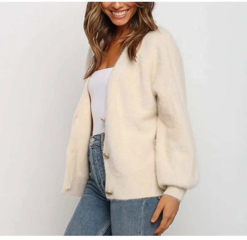 V Neck Cardigans Women Casual Ladies Long Sleeve Single Breasted