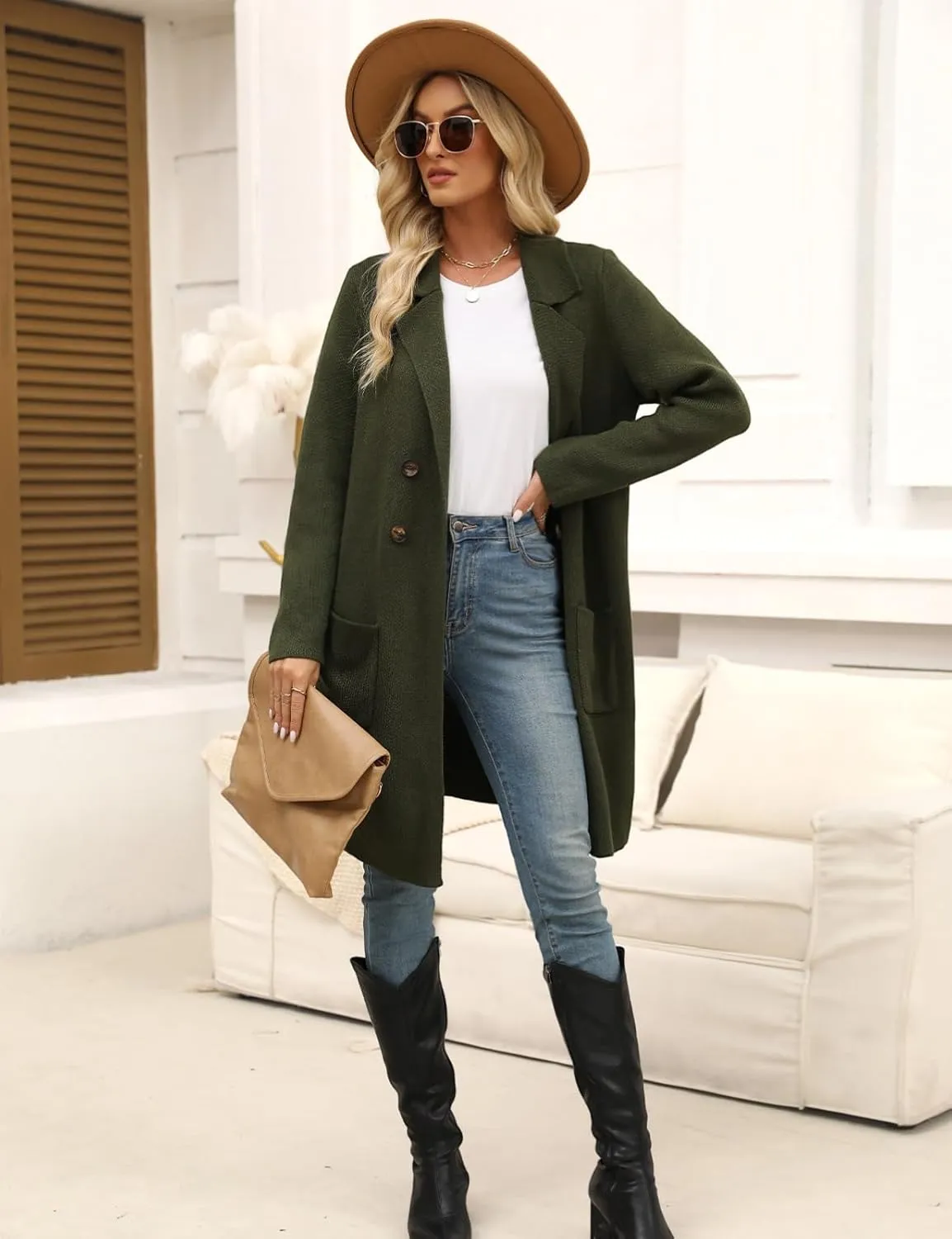 VIMPUNEC Fall Long Cardigan Sweaters for Women Trendy Open Front Coats Knit Winter Jackets Coatigan