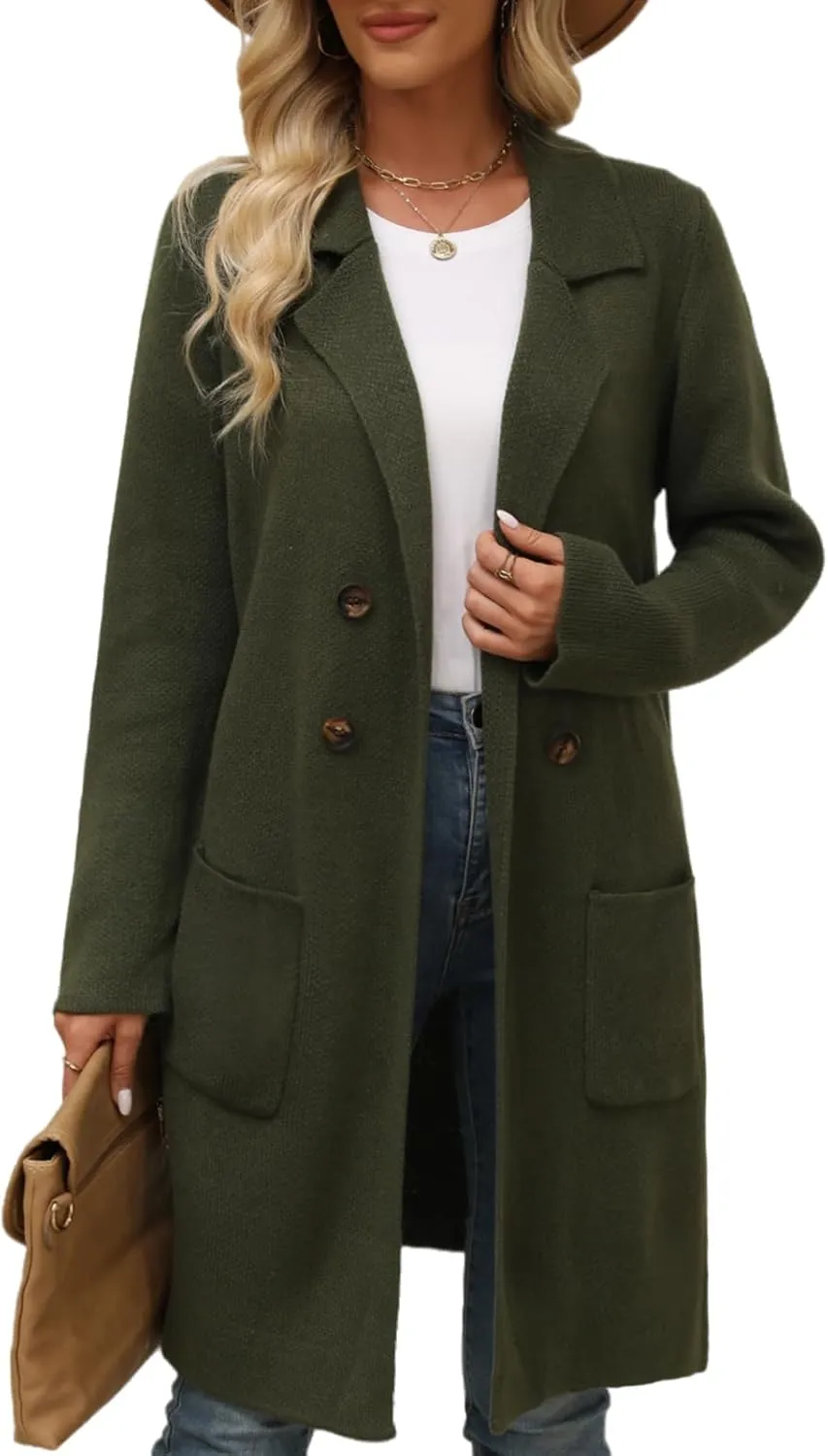 VIMPUNEC Fall Long Cardigan Sweaters for Women Trendy Open Front Coats Knit Winter Jackets Coatigan