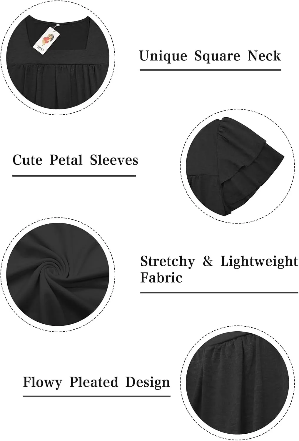 VISLILY Plus-Size-Summer-Tops for Women Petal Short Sleeve T Shirts Square Neck Tunics Flowy Pleated Blouses XL-5XL
