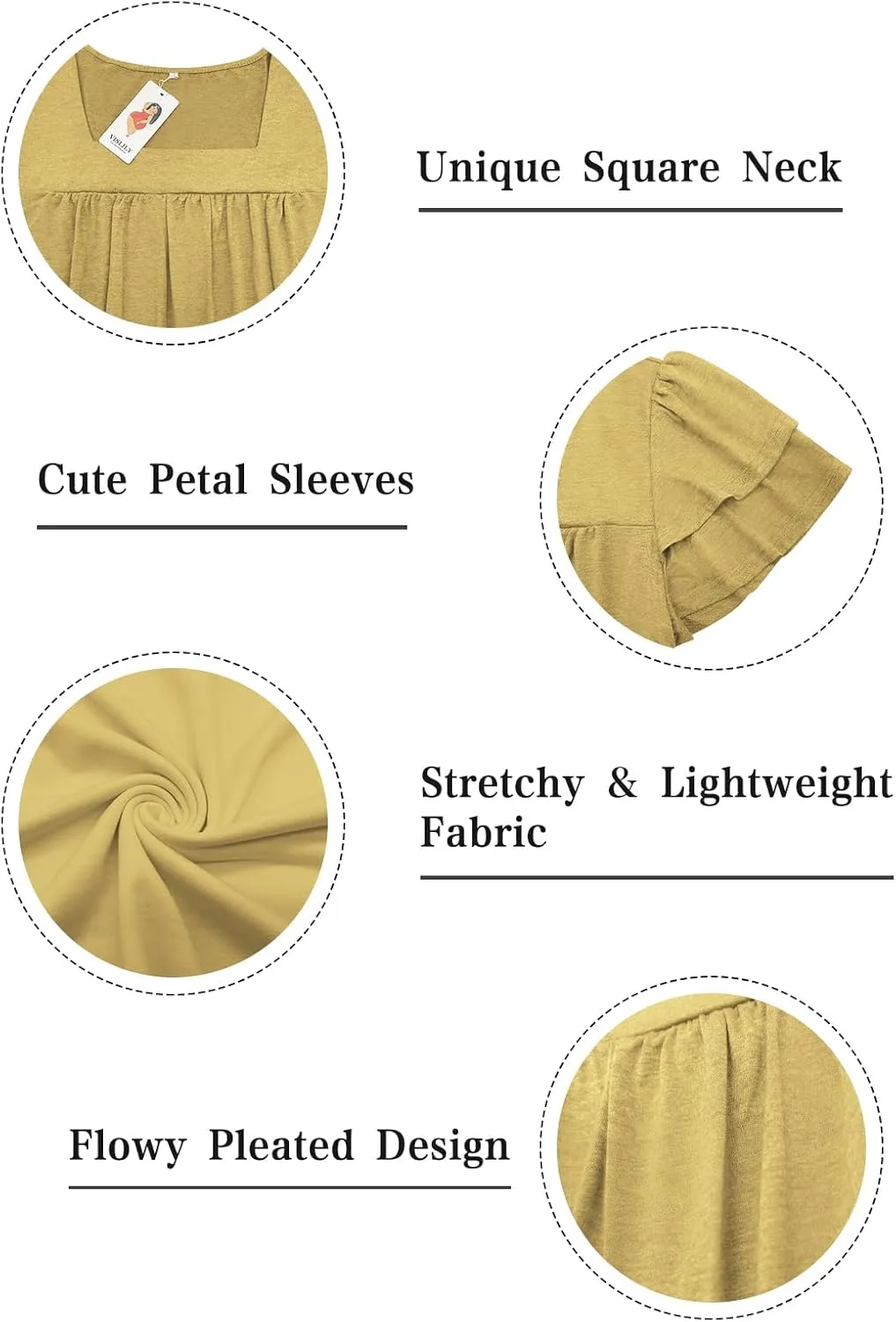 VISLILY Plus-Size-Summer-Tops for Women Petal Short Sleeve T Shirts Square Neck Tunics Flowy Pleated Blouses XL-5XL