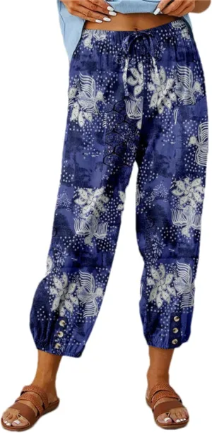 Womens Casual Lantern Harem Capri Pants Loose High Waisted Yoga Lounge Trousers Pants with Pockets