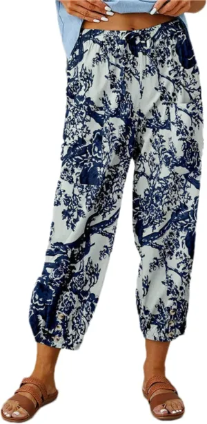 Womens Casual Lantern Harem Capri Pants Loose High Waisted Yoga Lounge Trousers Pants with Pockets