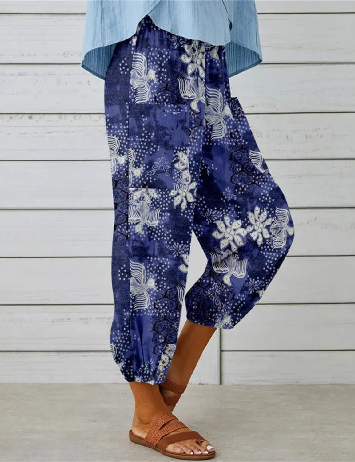 Womens Casual Lantern Harem Capri Pants Loose High Waisted Yoga Lounge Trousers Pants with Pockets