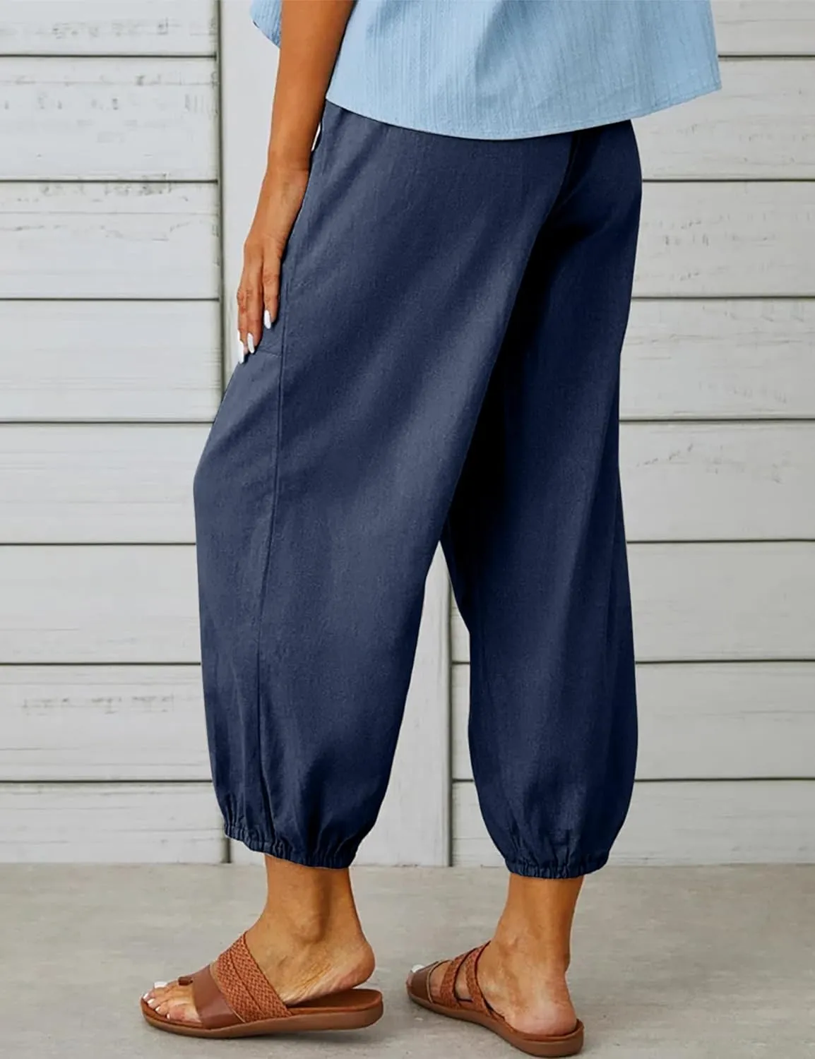 Womens Casual Lantern Harem Capri Pants Loose High Waisted Yoga Lounge Trousers Pants with Pockets