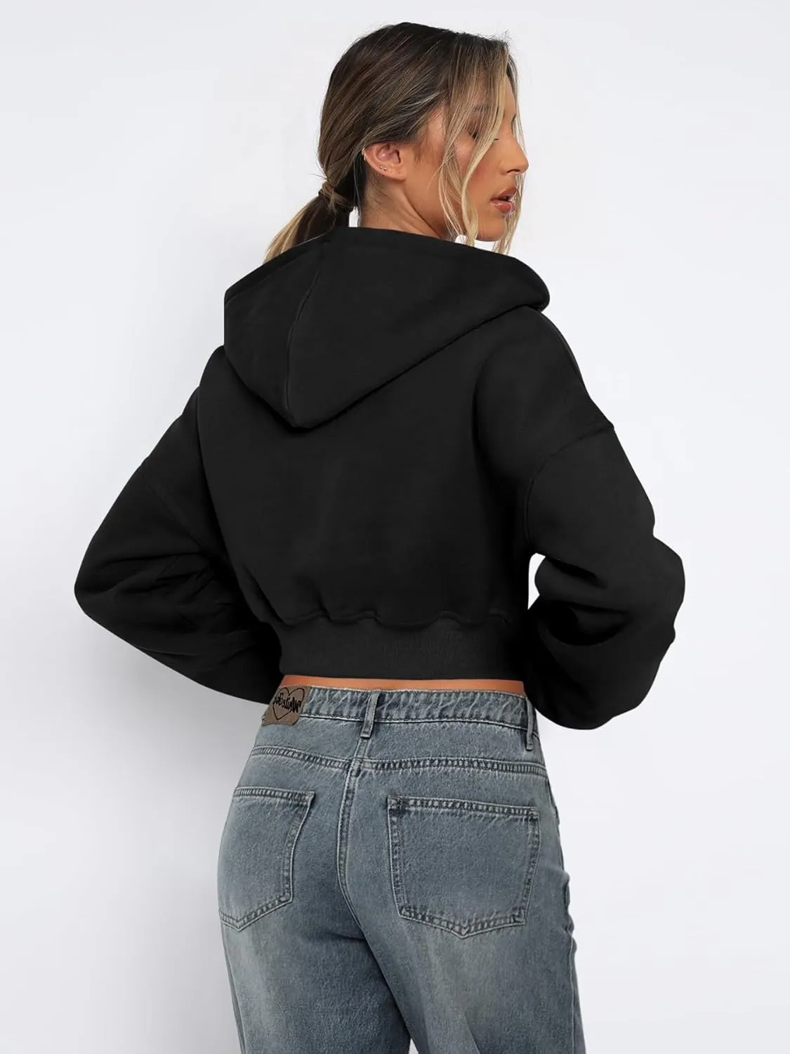 Womens Cropped Zip Up Hoodies Loose Fleece Sweatshirts Casual Hooded Jackets Trendy Y2K Clothes