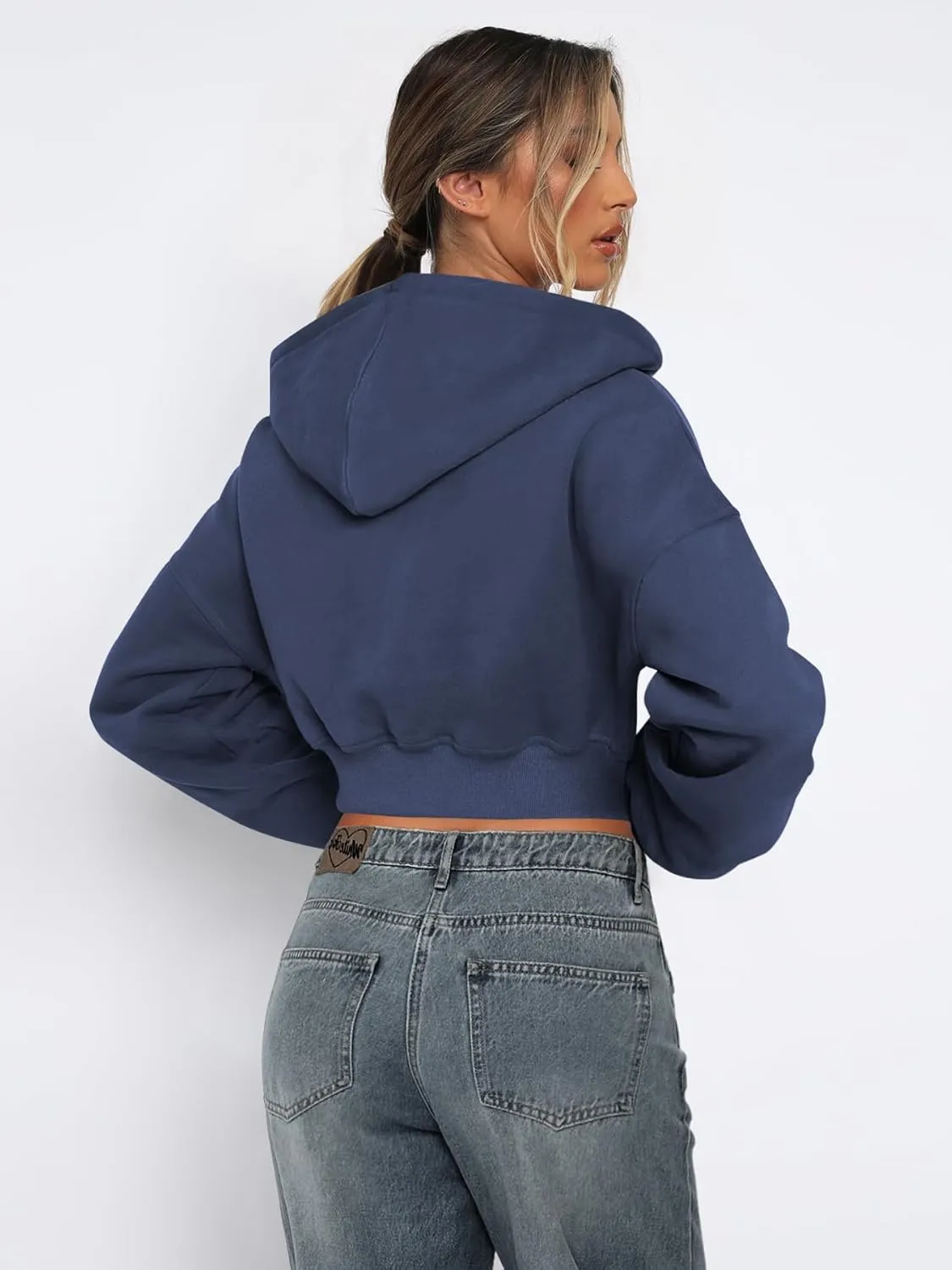Womens Cropped Zip Up Hoodies Loose Fleece Sweatshirts Casual Hooded Jackets Trendy Y2K Clothes
