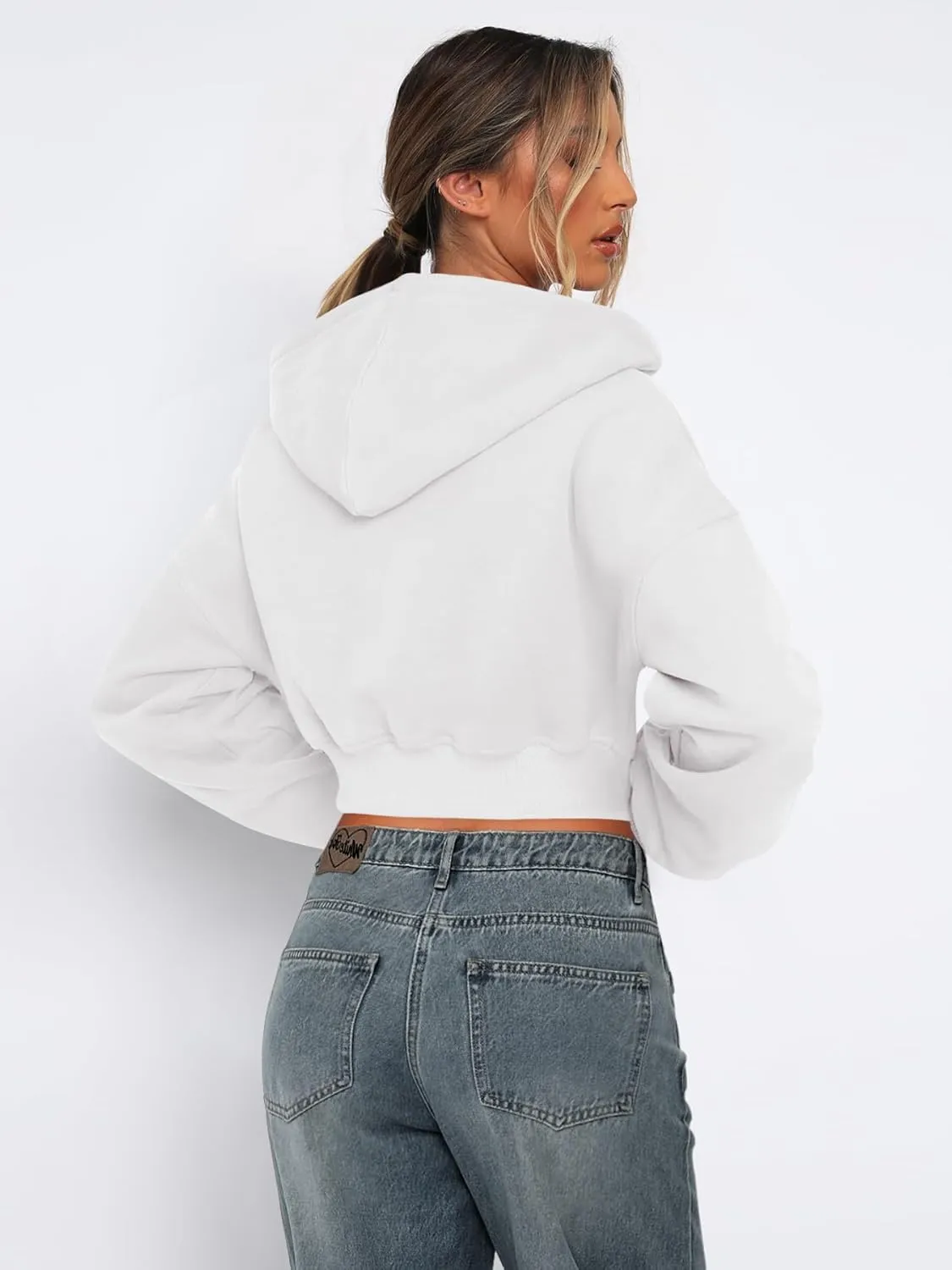Womens Cropped Zip Up Hoodies Loose Fleece Sweatshirts Casual Hooded Jackets Trendy Y2K Clothes
