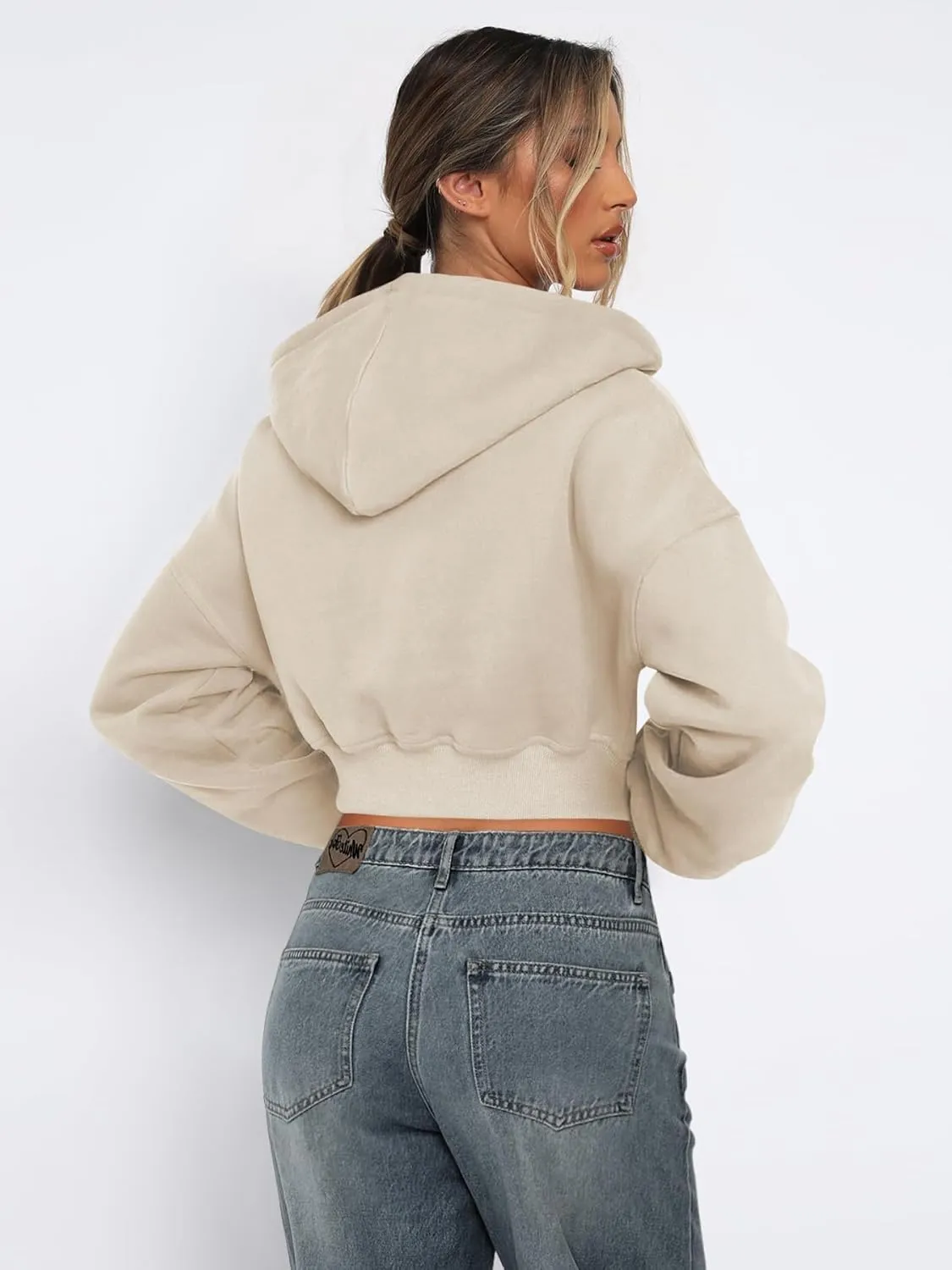 Womens Cropped Zip Up Hoodies Loose Fleece Sweatshirts Casual Hooded Jackets Trendy Y2K Clothes