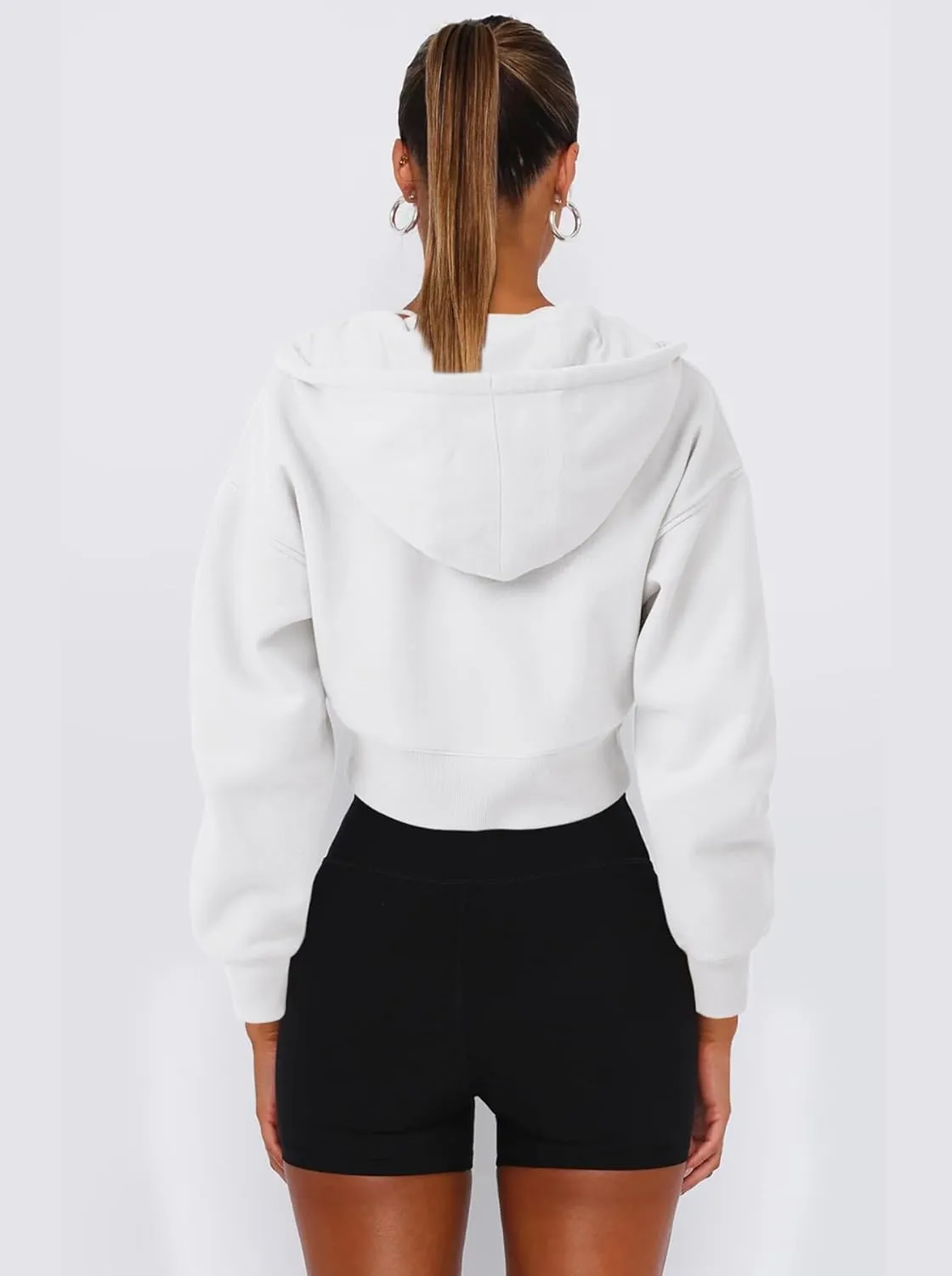 Womens Cropped Zip Up Hoodies Loose Fleece Sweatshirts Casual Hooded Jackets Trendy Y2K Clothes
