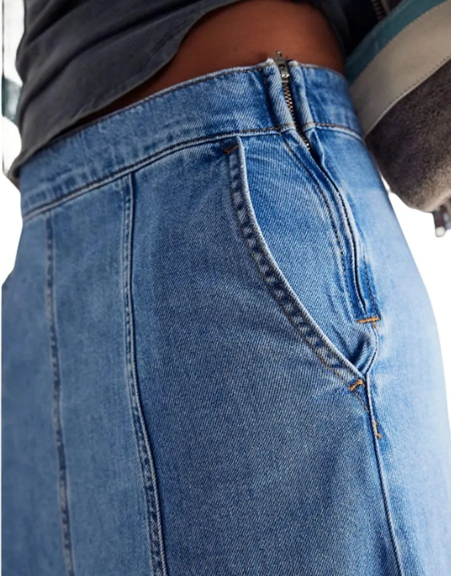 Women's Denim Long Skirt High Waist Floor Length Flare A Line Maxi Jean Skirts with Pockets
