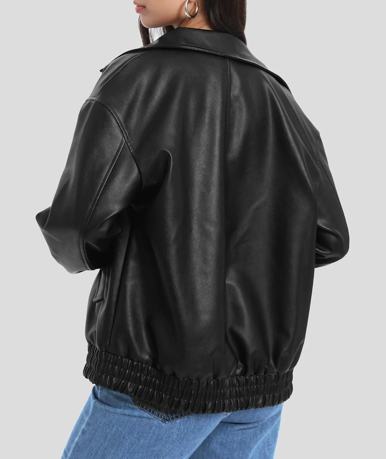 Women's Faux Leather Jackets Long Sleeve Zipper Oversized Motorcycle Biker Coat Trendy Travel Casual Outfits