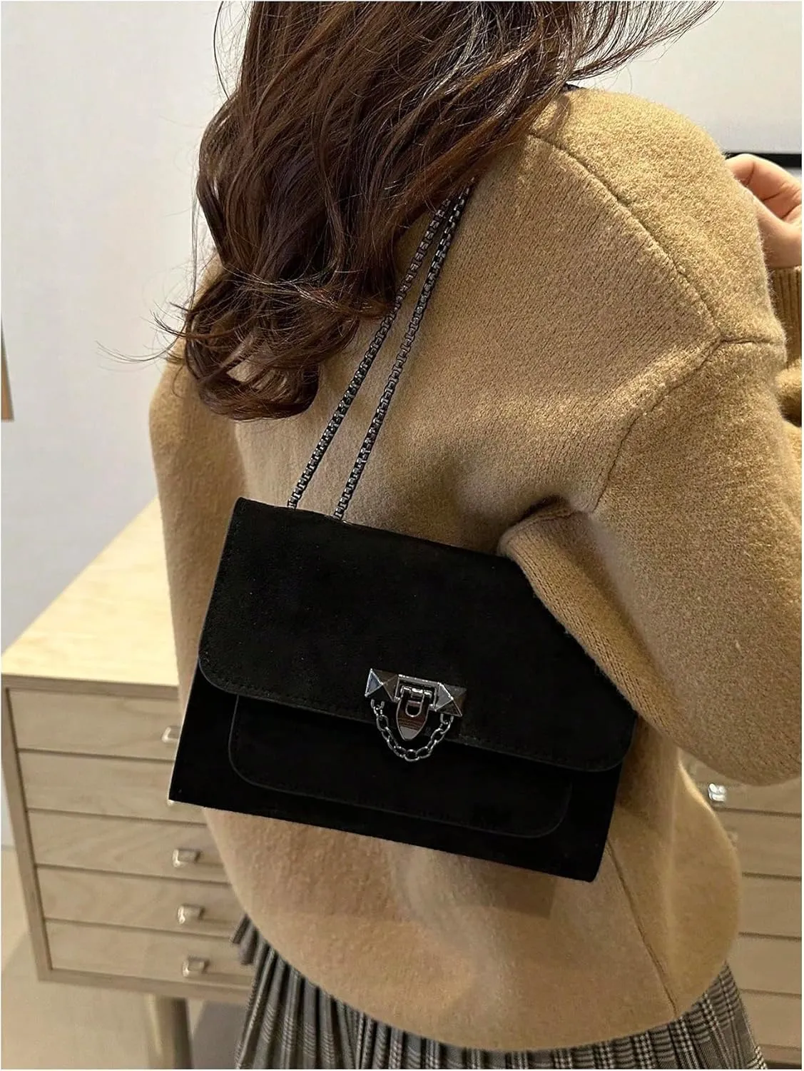 Women's Leopard Print Chain Shoulder Bag Metal Buckle Handbags Leather Clutch Purse