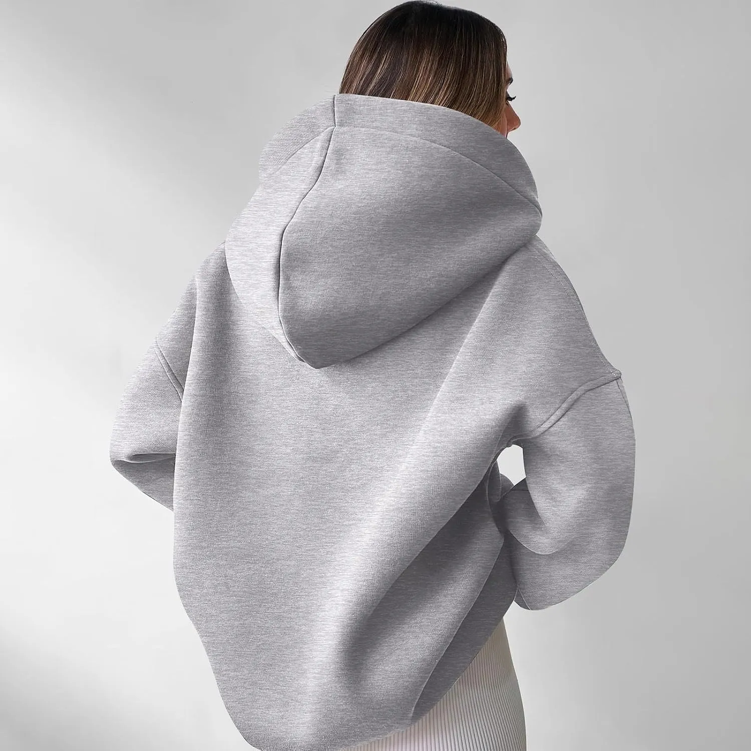 Womens Oversized Hoodie V Neck Sweatshirts 2024 Fall Tunic Pullover Top Trendy Teen Girls Preppy Clothes