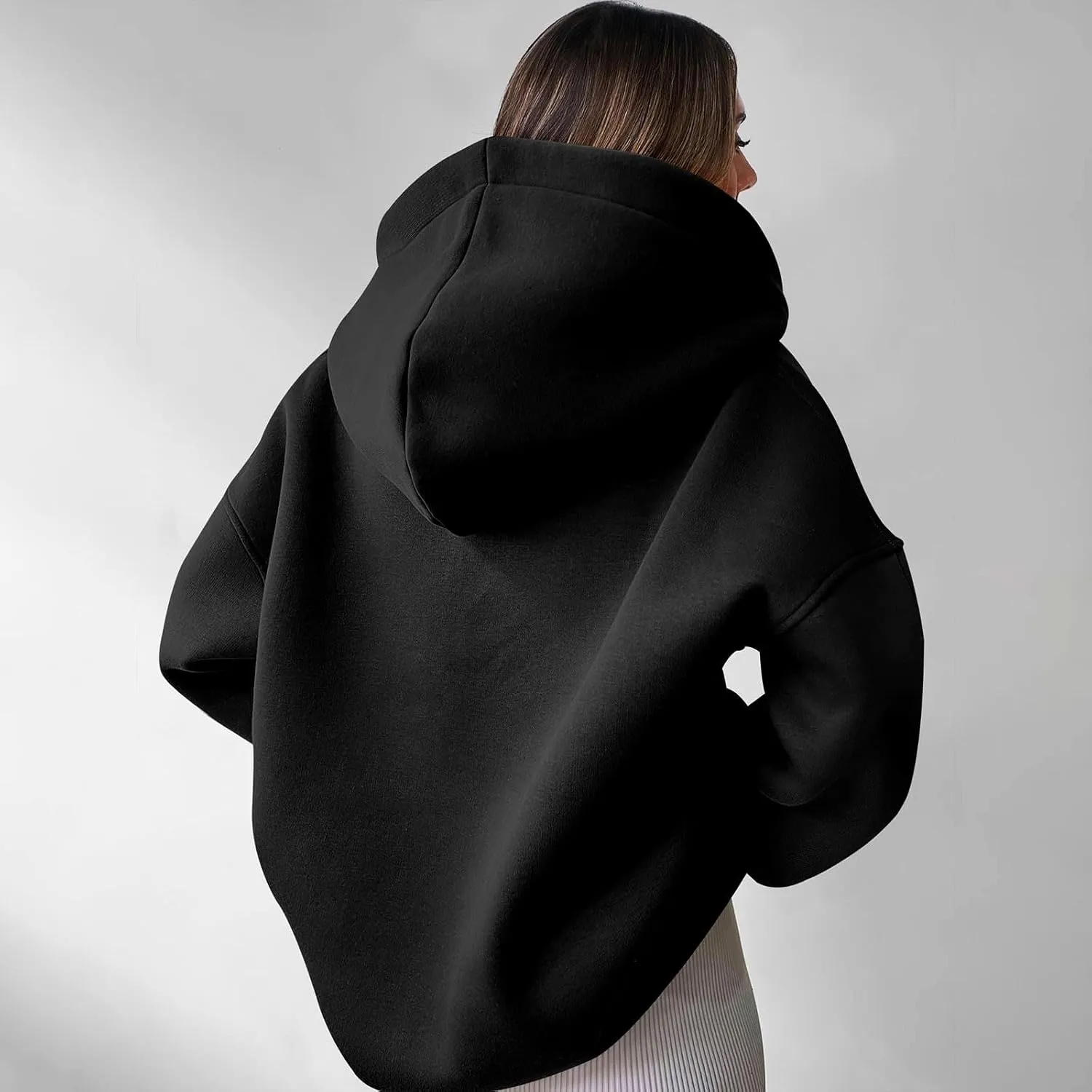 Womens Oversized Hoodie V Neck Sweatshirts 2024 Fall Tunic Pullover Top Trendy Teen Girls Preppy Clothes