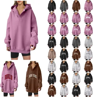 Womens Oversized Hoodie V Neck Sweatshirts 2024 Fall Tunic Pullover Top Trendy Teen Girls Preppy Clothes