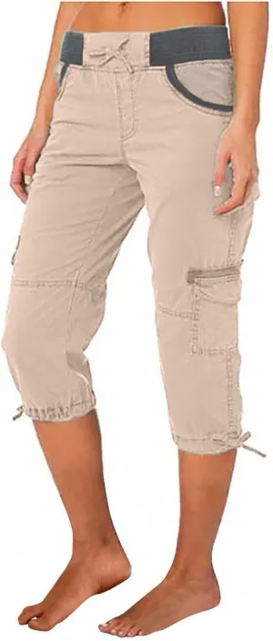 Women's Pants, High Waist Wide Leg Capri Pants with Pockets Workout Cropped