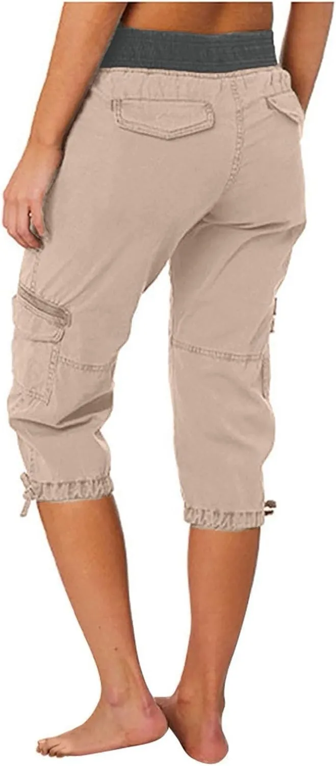 Women's Pants, High Waist Wide Leg Capri Pants with Pockets Workout Cropped