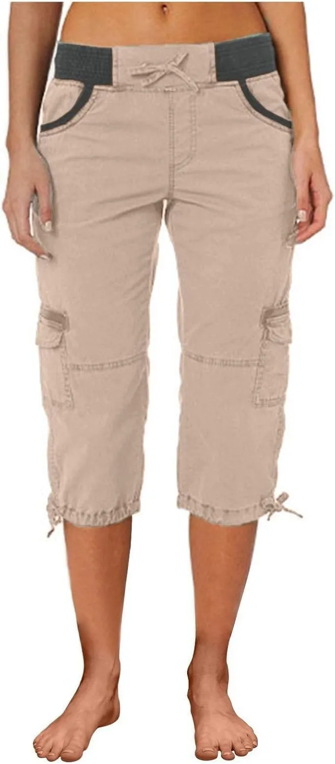 Women's Pants, High Waist Wide Leg Capri Pants with Pockets Workout Cropped