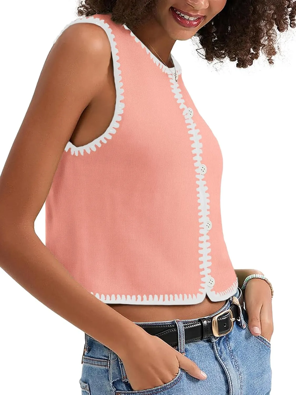 Womens Sweater Vest Sleeveless Button Down Tank Tops Spring Summer Cropped Cardigan 2025 Knit Top