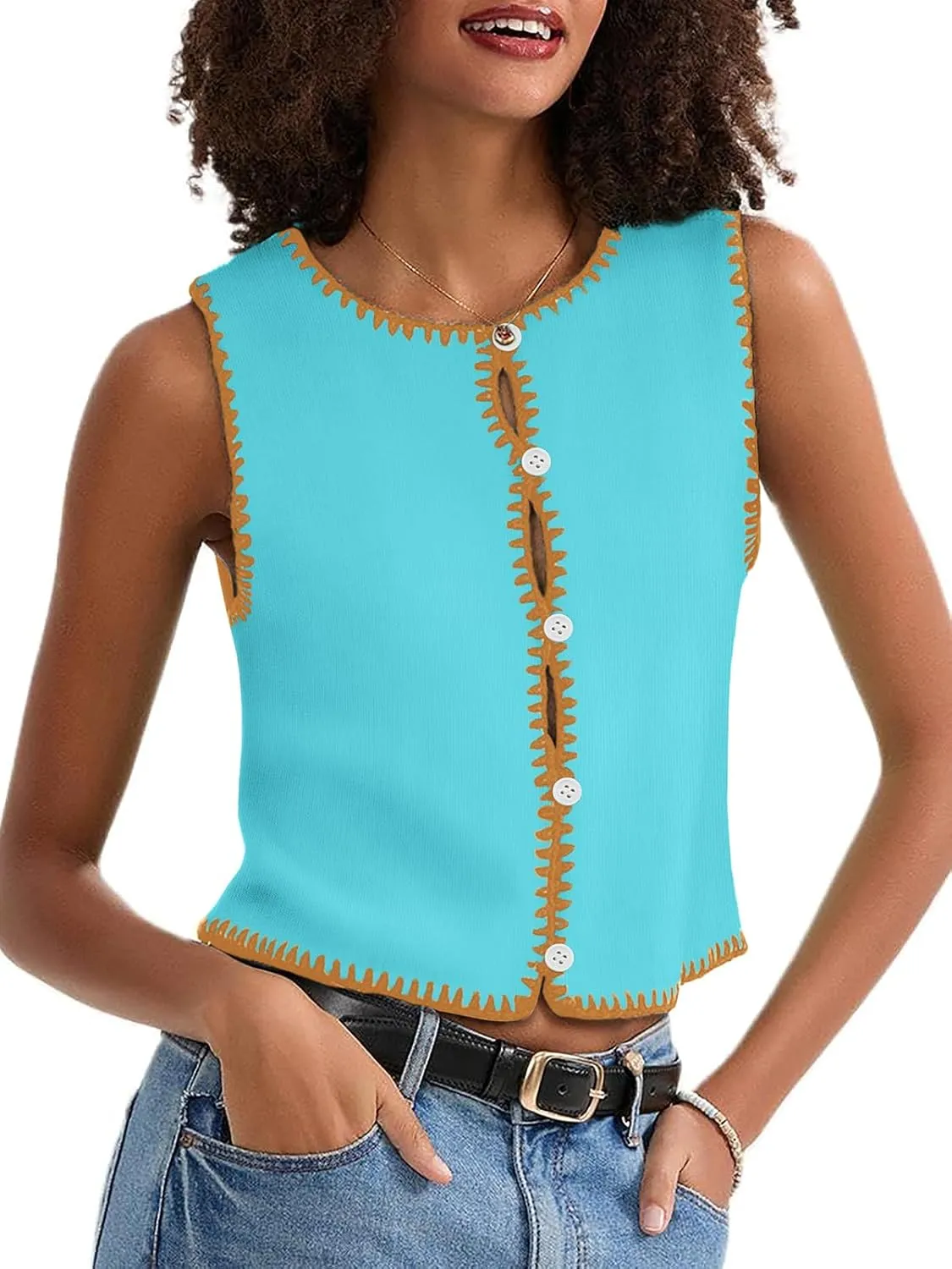 Womens Sweater Vest Sleeveless Button Down Tank Tops Spring Summer Cropped Cardigan 2025 Knit Top