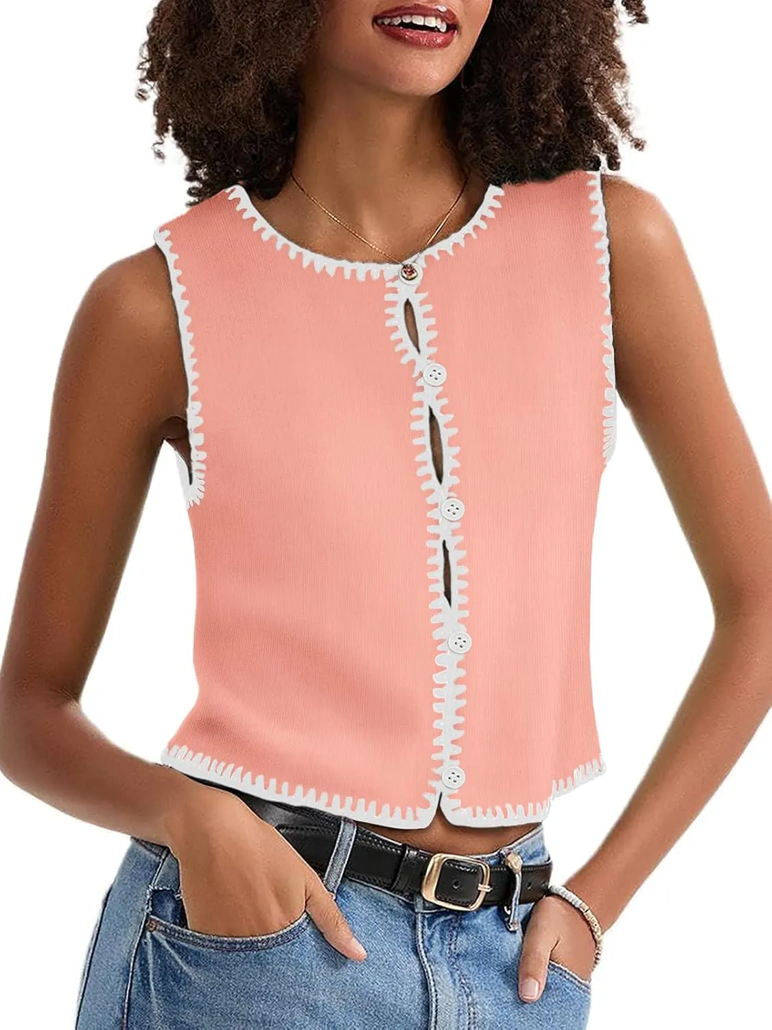 Womens Sweater Vest Sleeveless Button Down Tank Tops Spring Summer Cropped Cardigan 2025 Knit Top