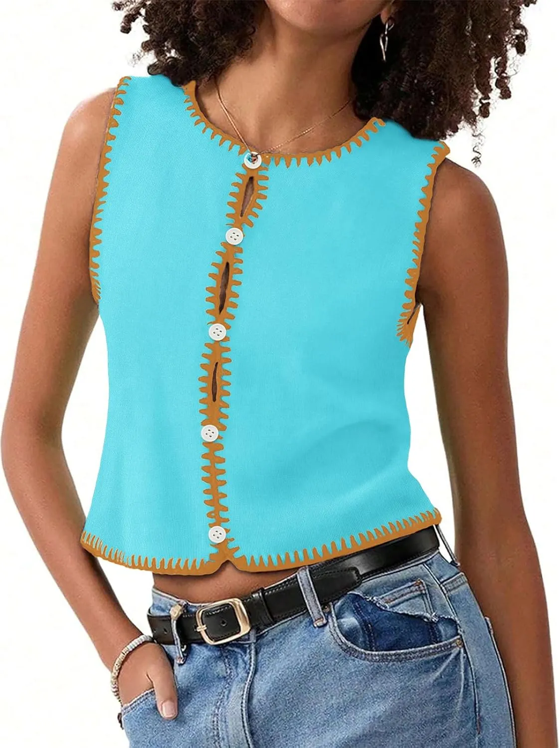 Womens Sweater Vest Sleeveless Button Down Tank Tops Spring Summer Cropped Cardigan 2025 Knit Top