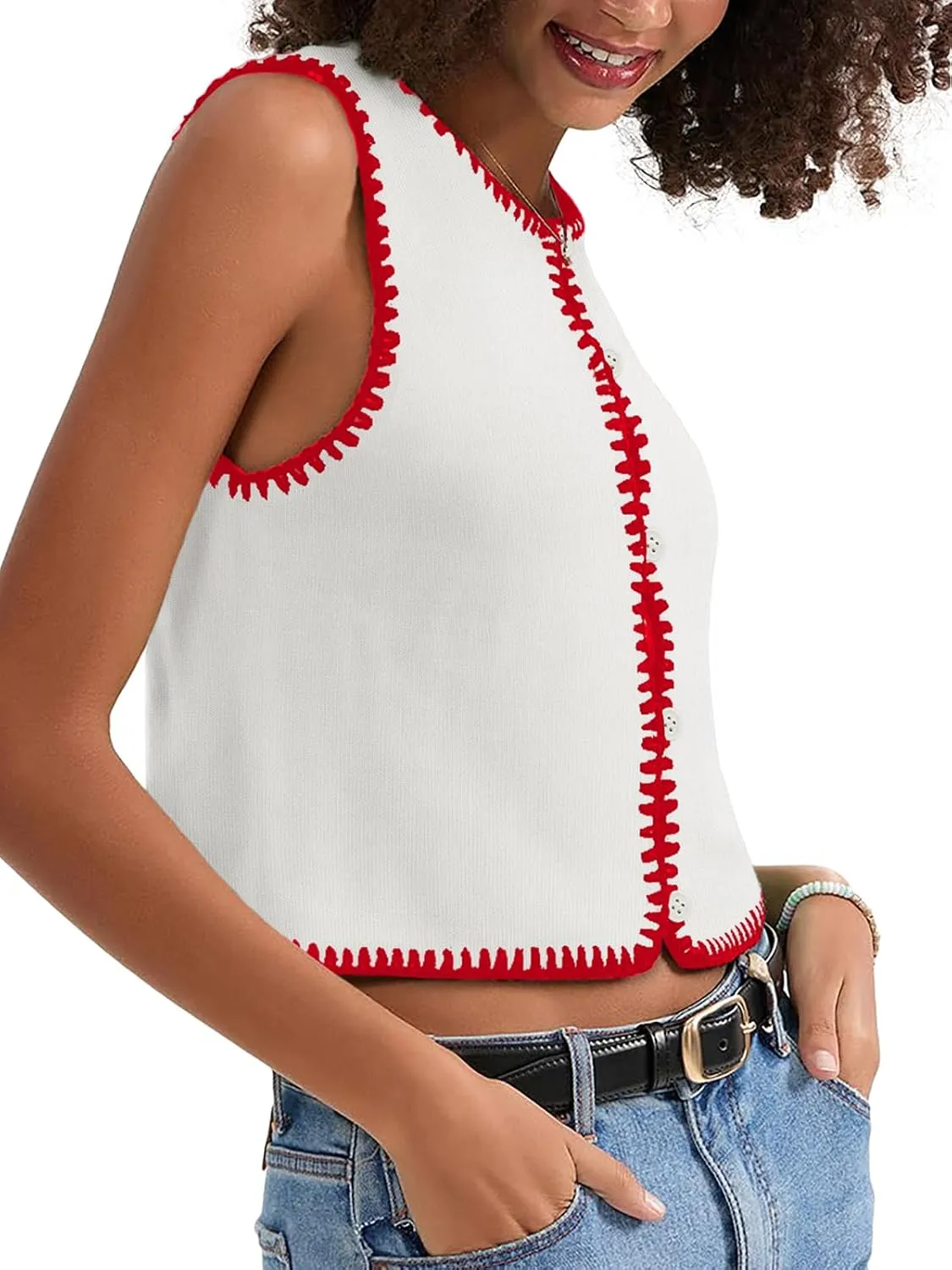 Womens Sweater Vest Sleeveless Button Down Tank Tops Spring Summer Cropped Cardigan 2025 Knit Top