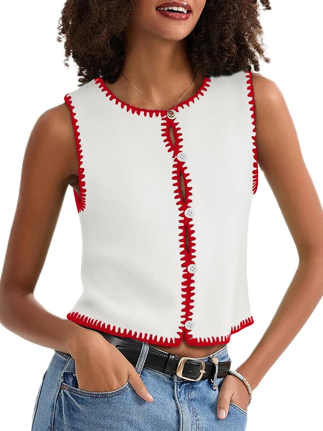 Womens Sweater Vest Sleeveless Button Down Tank Tops Spring Summer Cropped Cardigan 2025 Knit Top