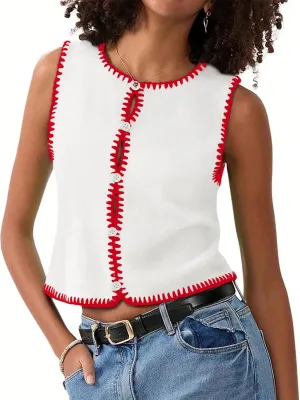 Womens Sweater Vest Sleeveless Button Down Tank Tops Spring Summer Cropped Cardigan 2025 Knit Top
