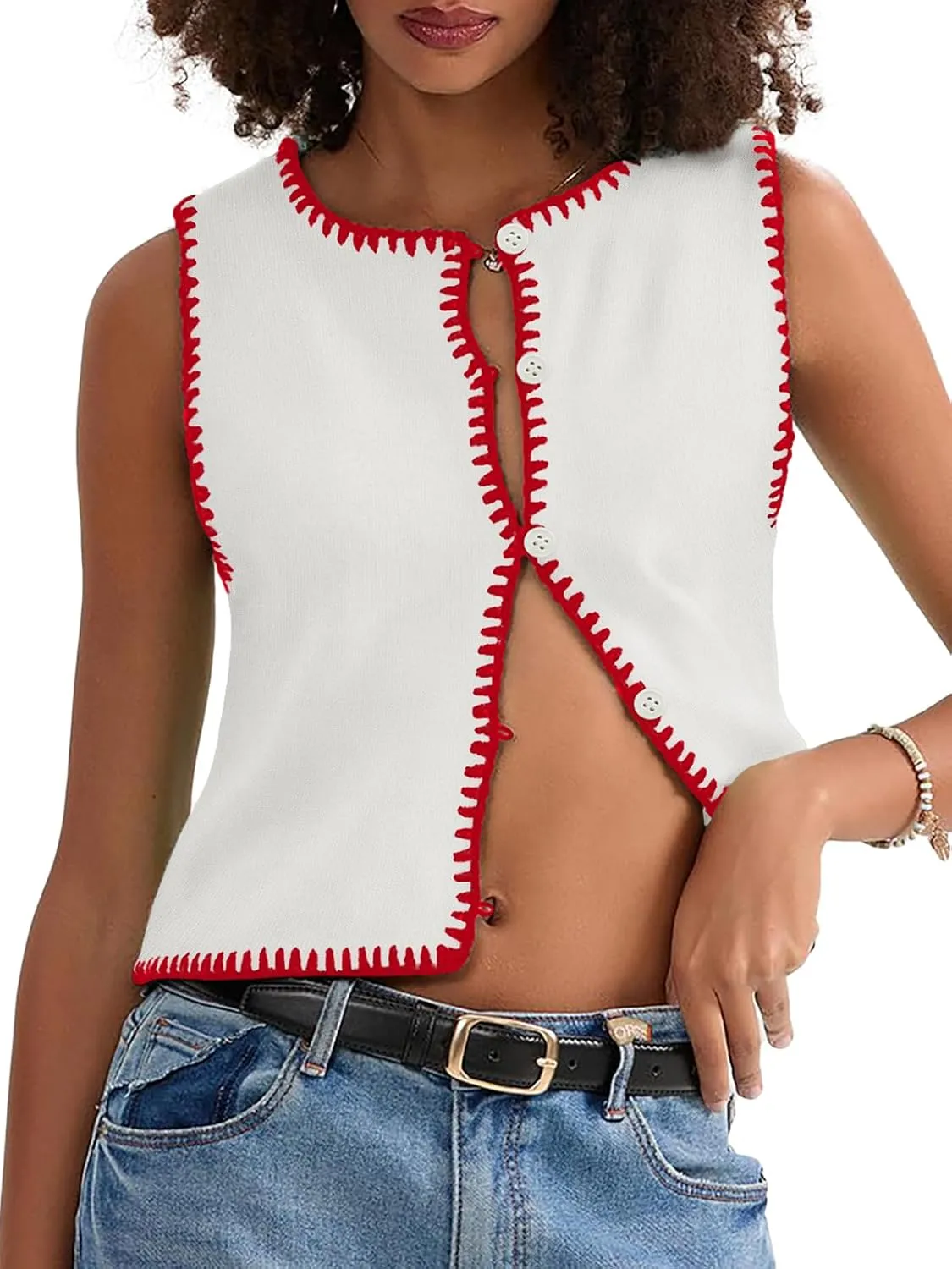 Womens Sweater Vest Sleeveless Button Down Tank Tops Spring Summer Cropped Cardigan 2025 Knit Top