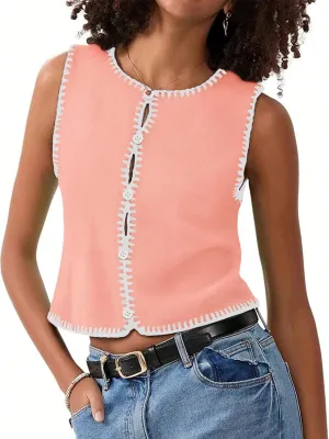 Womens Sweater Vest Sleeveless Button Down Tank Tops Spring Summer Cropped Cardigan 2025 Knit Top