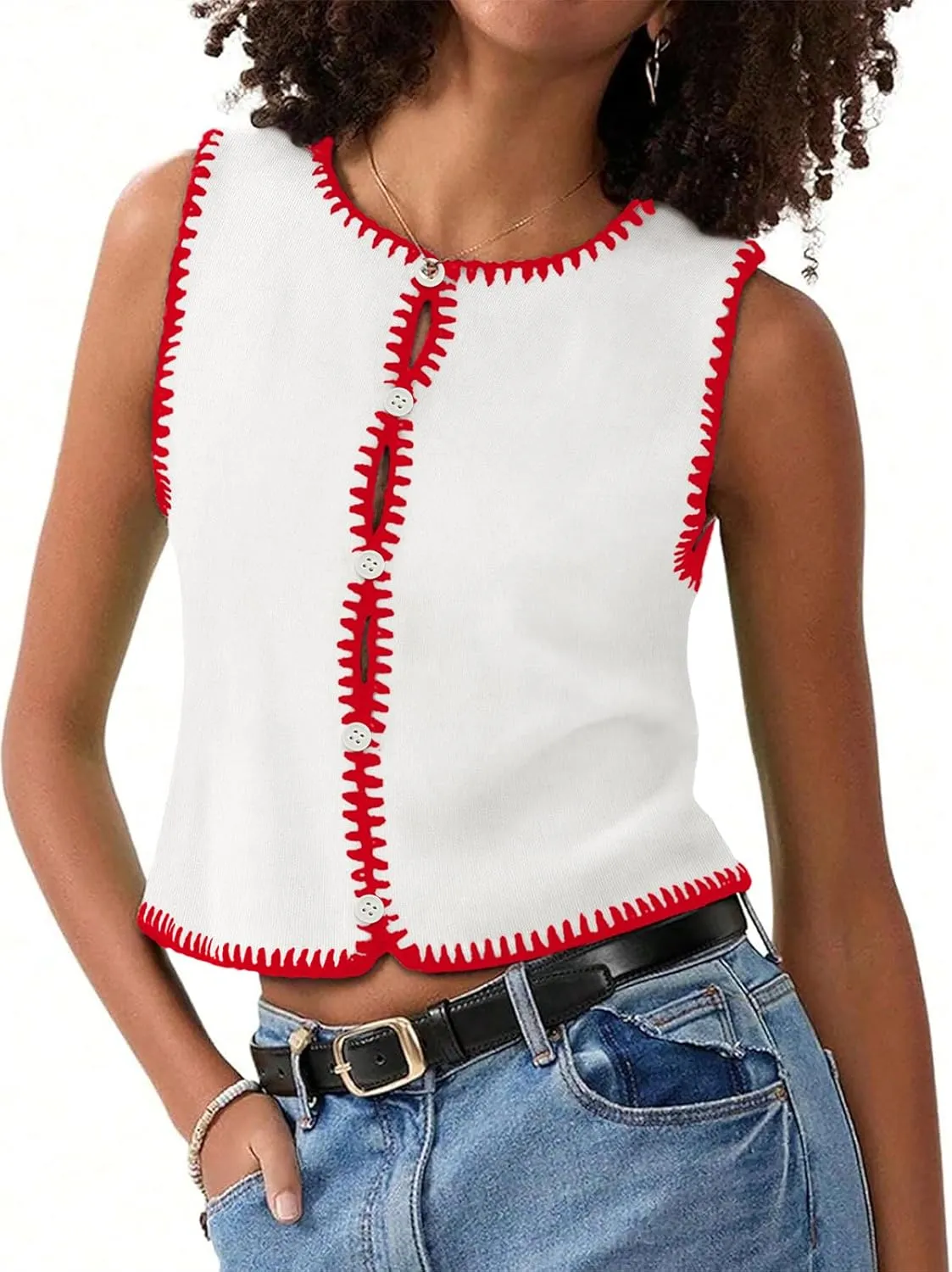 Womens Sweater Vest Sleeveless Button Down Tank Tops Spring Summer Cropped Cardigan 2025 Knit Top