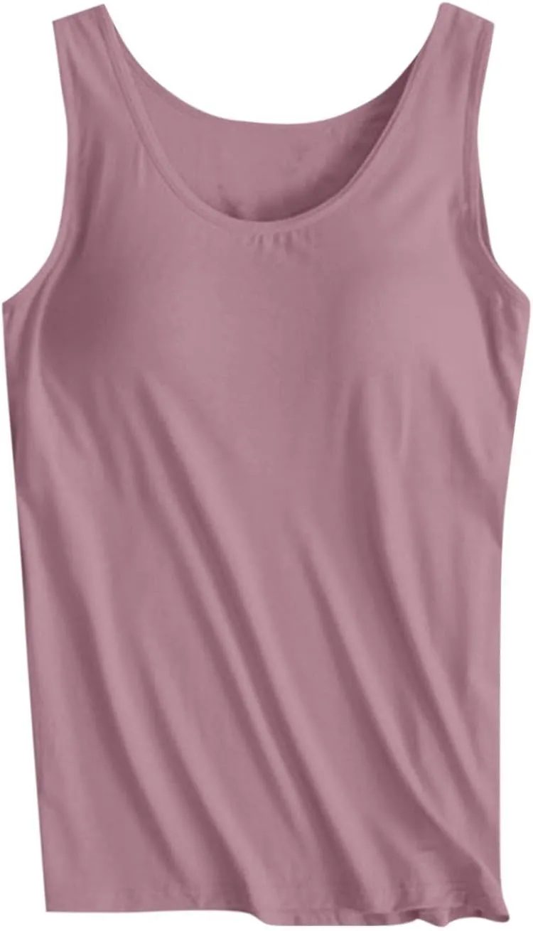 Womens Tank Tops with Built in Bra Plus Size Padded Camisole Shelf Bra Workout Yoga Shirt Casual Basic Undershirt