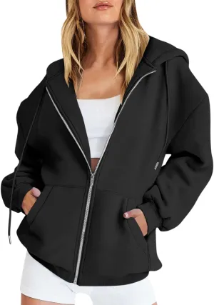 Womens Zip Up Hoodies Long Sleeve Fall Oversized Sweatshirts Jacket with Pockets 2025 Fashion Clothes Sweaters