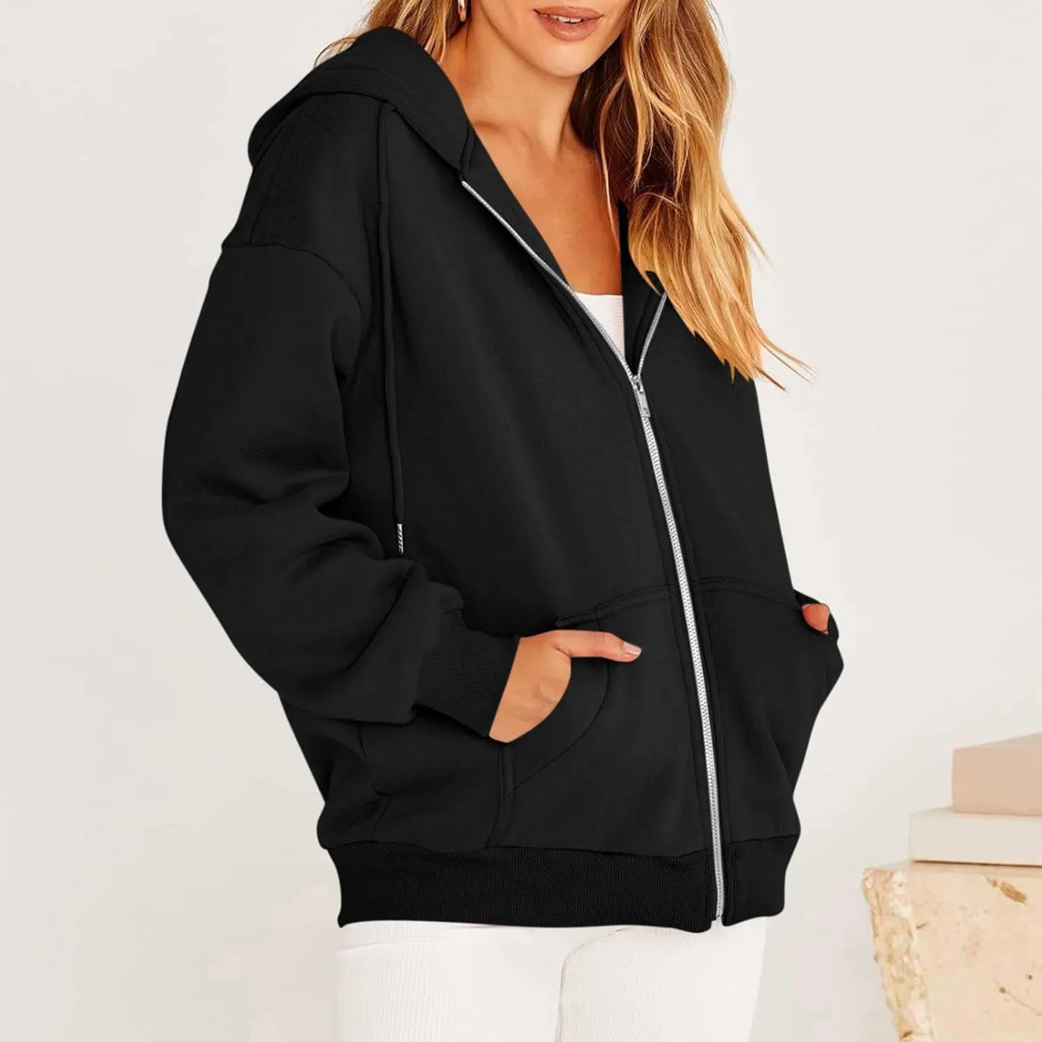 Womens Zip Up Hoodies Long Sleeve Fall Oversized Sweatshirts Jacket with Pockets 2025 Fashion Clothes Sweaters
