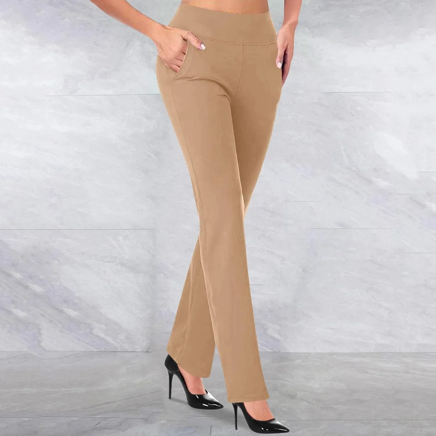 Work Pants Women Long High Waist Business Casual Skinny Slacks Pull On Straight Leg Yoga Trousers Relaxed Fit Pants